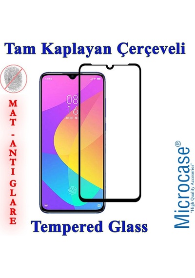 Xiaomi Cc9E / Mi A3 Tam Kaplayan Çerçeveli Cam - Mat Siyah