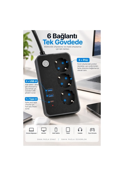 Robeve Blic 3 Lü Termal Akım Korumalı Uzatma Prizi 2 Metre Kablolu, 2 Usb + 1 Type-c Hızlı Şarj, Çocuk Korumalı, Aç/kapa Anahtarlı Çoklu Priz Grup Priz Grup Uzatma Prizi 3'lü Priz 2 M Robeve Blic 3 Lü Termal Akım Korumalı Uzatma Prizi 2 Metre Kablolu, 2 Usb + 1 Type-c Hızlı Şarj, Çocuk Korumalı, Aç/kapa Anahtarlı Çoklu Priz Grup Priz Grup Uzatma Prizi 3'lü Priz 2 M
