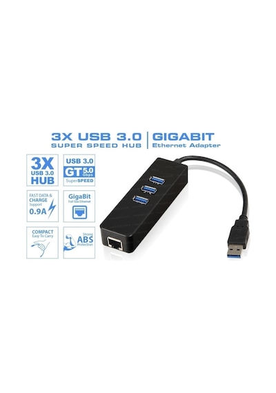 Alfais 4263 Usb 3.0 To Ethernet Gigabit Rj45 3 Port Hub Çoklayıcı