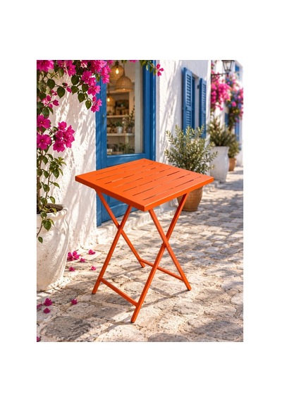 Katlanır Metal Balkon Bahçe Bistro Masa 50x50 Cm Kare Masa 75 Cm Turuncu 1644
