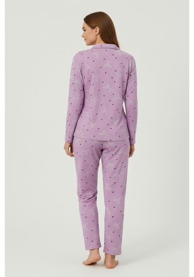 Süet Gömlek Pijama Takımı 7108 Çiçekli Pembe Pembe
