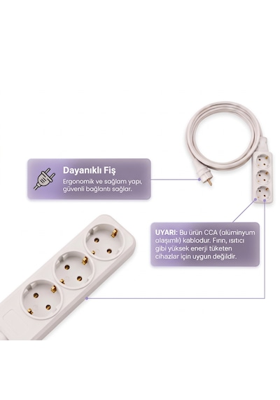 Üçlü Topraklı Uzatma Priz 3x2.5mm Kablo 1 M
