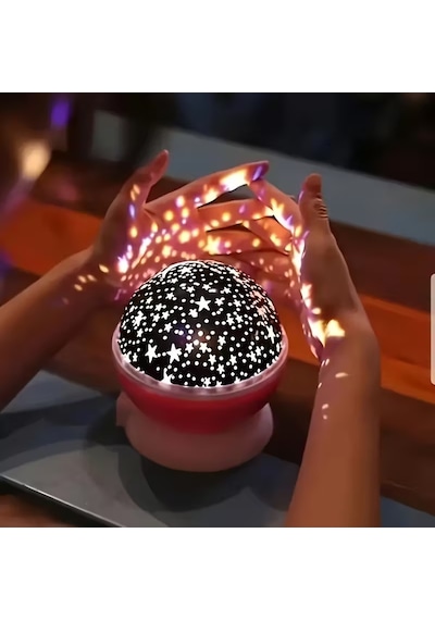 360 Dönen Yıldızlı Gökyüzü Projektör Gece Lambası Çocuk Odası Gece Lambası Usb Bağlantılı Renk Değiştiren Atmosfer Işığı Mavi/pembe/mor - Renk: Pembe