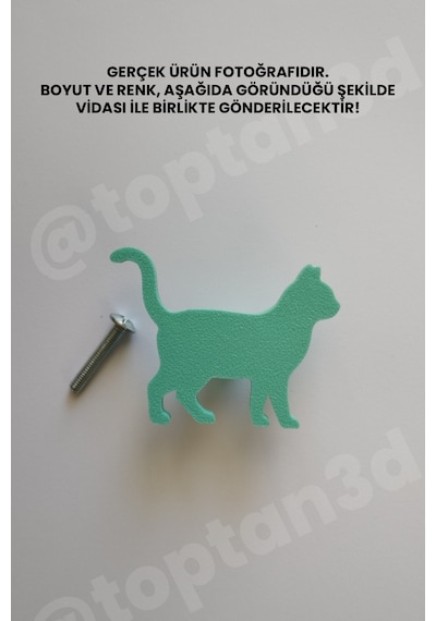 8 Adet - Turkuaz Kedi Dolap Kulpu - Modern Çocuk, Bebek Odası Mobilya Kulpu Kulp Vidası Dahildir Sarı