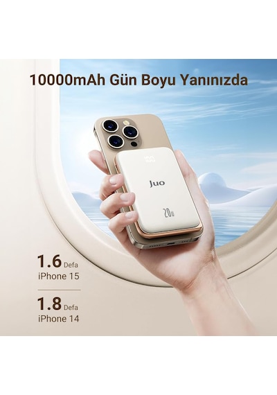 Juo MT03280 10000 mAh Standlı 20 W Type-C Magsafe Powerbank Beyaz