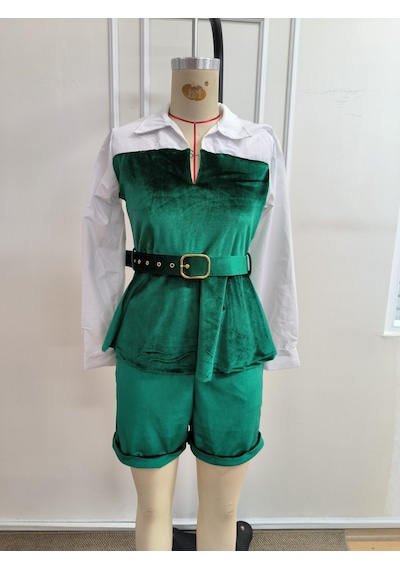 Bhrwear Kadın Uzun Kollu Yakalı Trikoton Ve Kadife Kemersiz Bluz Ve Kadife Short Ikili Takım Renkli