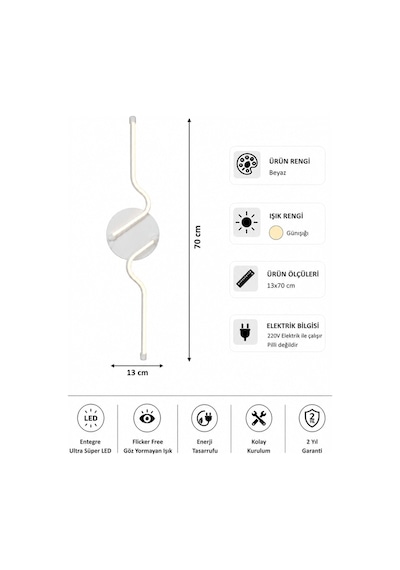 AvizeGO Kuno Modern Led Duvar Apliği Günışığı Beyaz