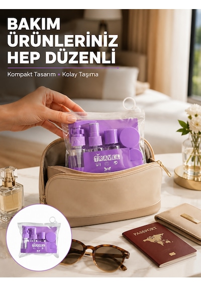 Seyahat Bakım Seti 5 Parça Sızdırmaz Şeffaf Kapaklı 30ml Yeni Nesil - Lisinya Mor