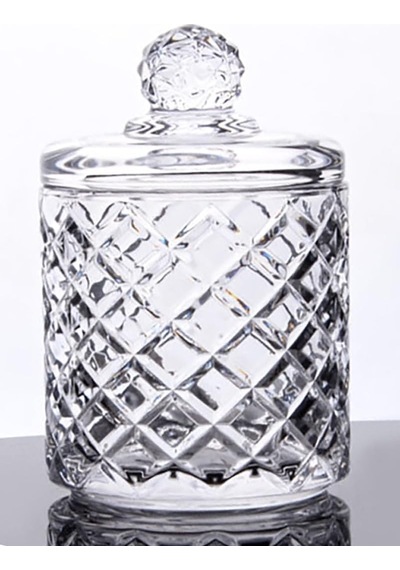 Lexroo Lüx Kristal Büyük Cam Şekerlik & Cam Lokumluk, Kesme Cam Lüx Şekerlik 13cm 7.8cm - 06637 Çok Renkli