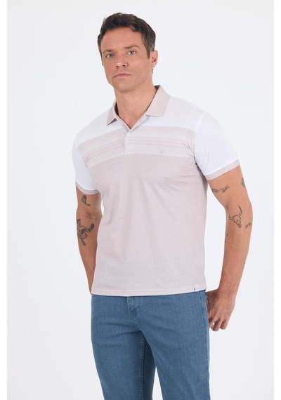 Kısa Kol Baskılı Pike Polo Yaka Cepsiz Slim Fit Tişört 1011250166 Bej