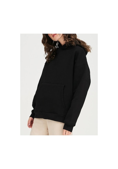Swoord Kapüşonlu Unisex Oversize Sweatshirt 3 Iplik Şardonlu Pamuklu Baskısız Siyah