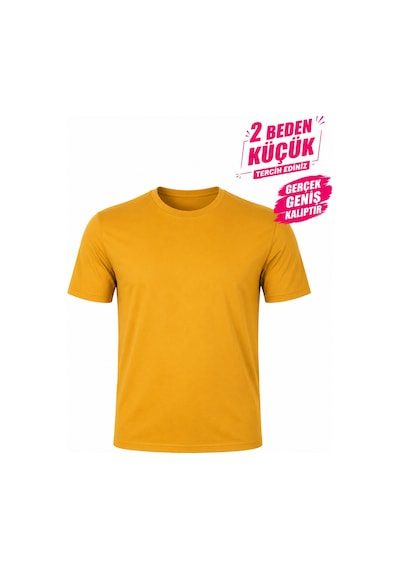 Yuvarlak Yaka Erkek Battal Düz Renk Pamuklu Basic Tshirt Hardal