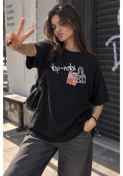 Gugus Kadın Outlet Tek Kalan Üst Giyim Modeller Siyah-tshirt-top-notch