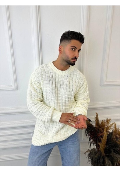 Elku Moda Kazak Oversize Kare Örme Desenli Naturel Pamuk Bol Kesim Tüylenmeyen Salaş Triko Kazak Beyaz Elku Moda Kazak Oversize Kare Örme Desenli Naturel Pamuk Bol Kesim Tüylenmeyen Salaş Triko Kazak Beyaz