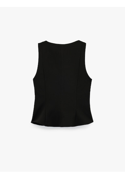 Koton Slim Fit Bisiklet Yaka Peplum Kesim Kolsuz Bluz Siyah 6sak60238pw