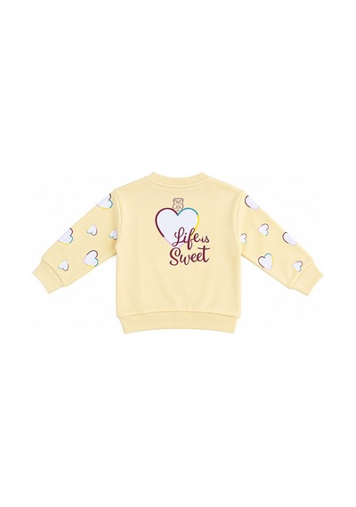 Haribo Kalp Desenli Life İs Sweet Baskılı Kız Çocuk Sweatshirt Krem