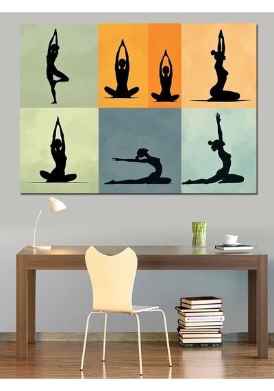 Yoga Pozları Silüet Dekoratif Kanvas - Mdf Ahşap Tablo