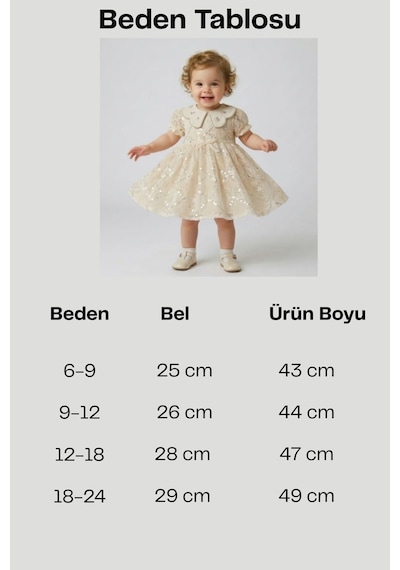 Cantoy Bebek Krem Payet İşlemeli Bebe Yaka Dantelli Prenses Elbise Organik