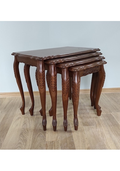 Masifart Plum Lükens Oymalı Zigon Sehpa Klasik Ceviz
