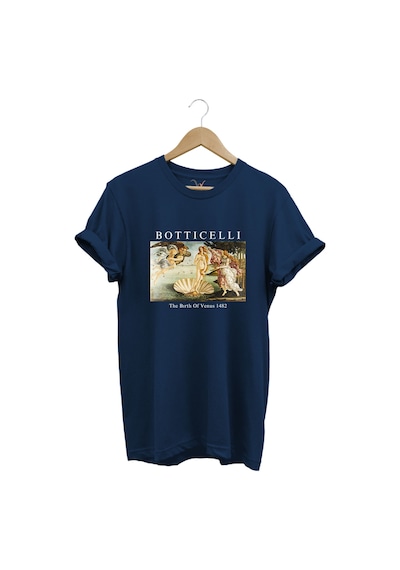 Bottıcellı Venüs Baskılı Sanatsal %100 Pamuk Regular Fit Lacivert T-shirt Lacivert