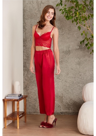 Pierre Cardin Kadın Kırmızı 4'lü Saten Gelin Çeyiz Seti 001