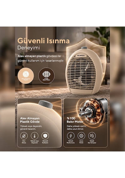 Kumtel LX-6331 2000 W Elektrikli Fanlı Isıtıcı Krem