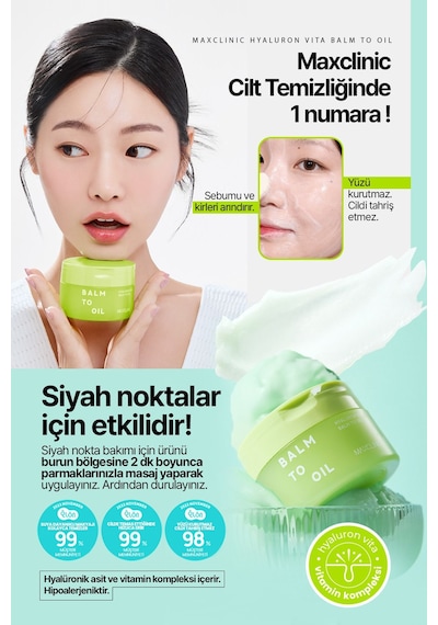 Maxclınıc Makyaj ve Güneş Kremi Temizleme Balmı MAXCLINIC Hyaluron Vita Balm to Oil 90 ML