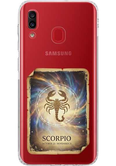 Samsung Galaxy A30 İle Uyumlu Burç Kartları Akrep Tasarımlı Şeffaf Silikon Kılıf Şeffaf