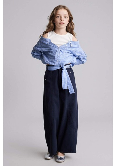 Defacto Wıde Baggy Fıt Gabardin Pantolon Kız Çocuk H4436a826smnv28 Lacivert-nv28