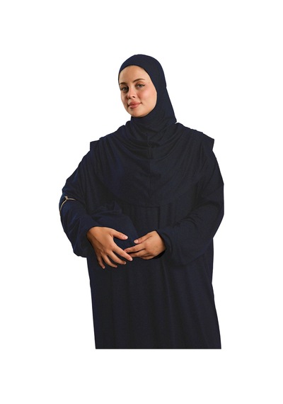 Hürrem Bone Tek Parça Namaz Elbisesi Viskon Düz 2503 02 Lacivert