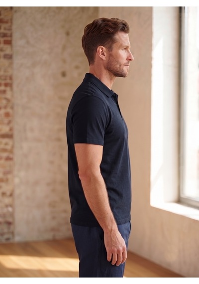 Smalltouch Unisex Kadın Erkek Polo Yaka Regular Kalıp Düğmeli Pike Tişört Koyu Lacivert