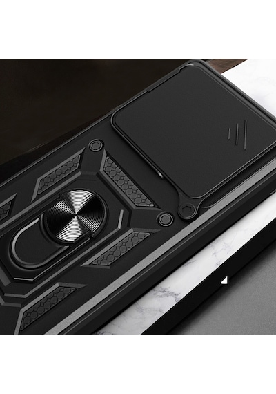 Xiaomi 15t Pro Kılıf Sürgülü Kamera Koruyucu Manyetik Standlı Tank Koruma Celikaksesuar Siyah
