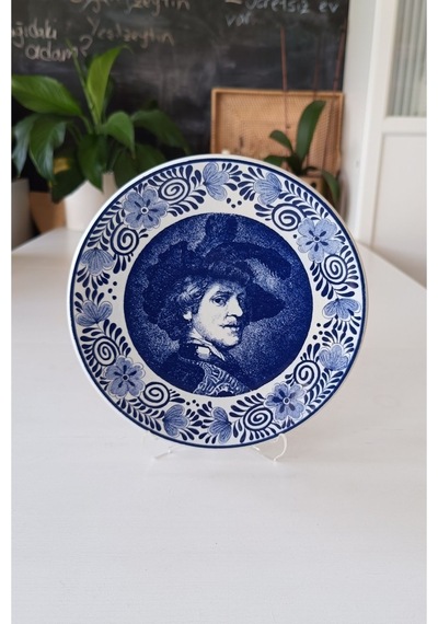 Nurantik Rembrandt Antika Porselen Duvar Tabağı 23 Cm Mavi