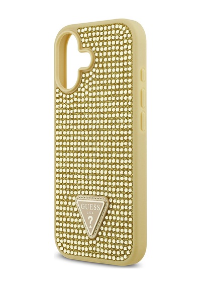 Apple Uyumlu iPhone 17 Kılıf Guess Lisanslı Taşlı Arka Yüzey Üçgen Logolu Kapak Gold