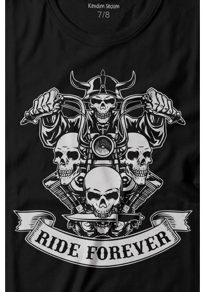 Kendim Seçtim Motorcycle Skull Ride Forever Motosiklet Baskılı Tişört Çocuk T-shirt 001