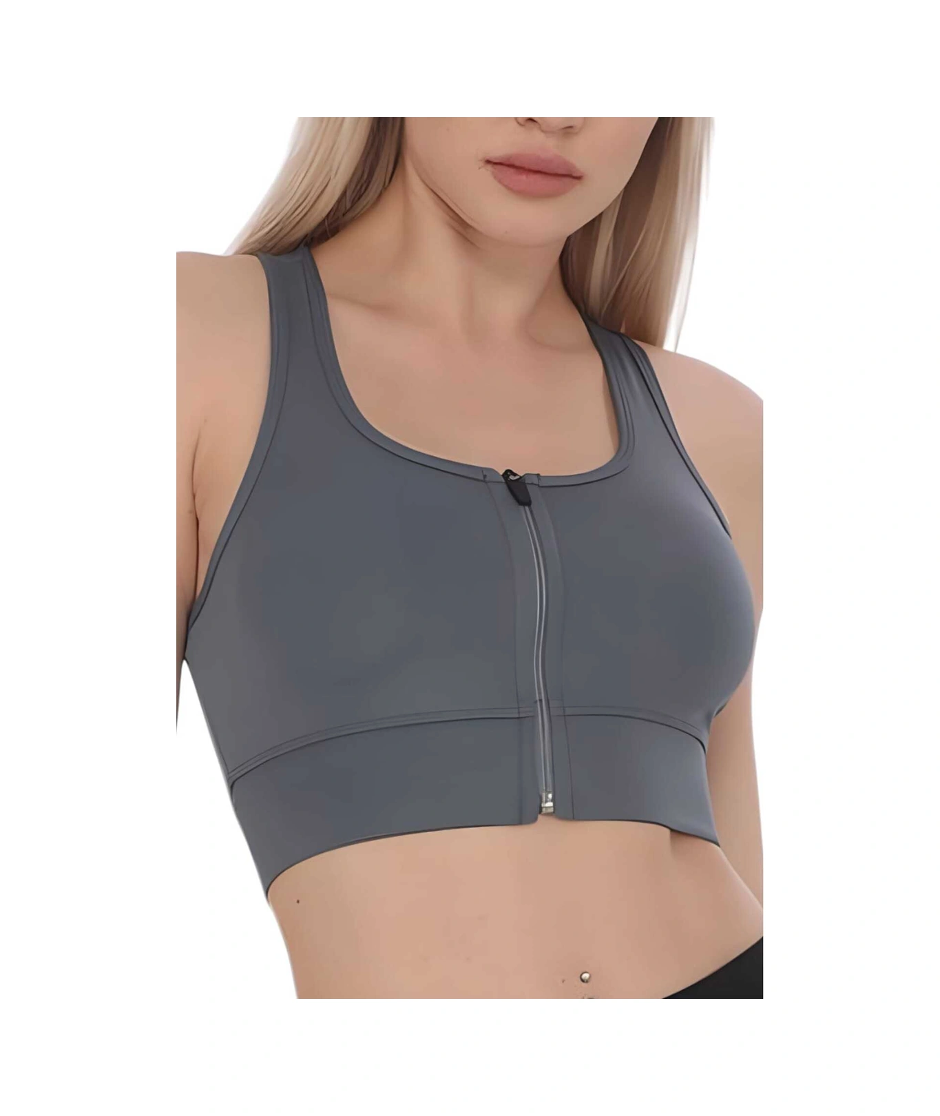Tezzgelsin Kadın Fermuarlı Sporcu Crop Kadın Büstiyer Füme