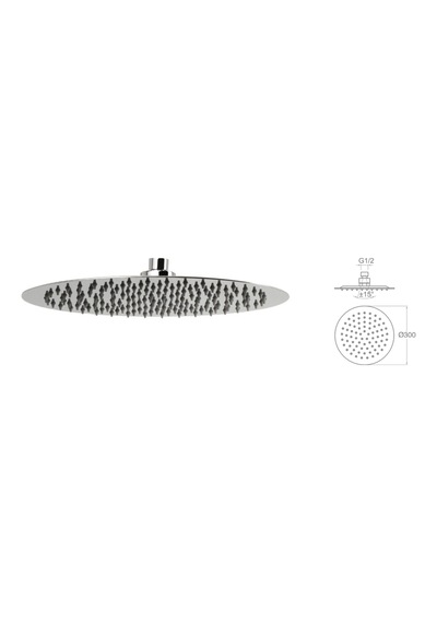 Slim 304 Paslanmaz Metal Yuvarlak Tepe Duşu Ø300mm Sus 304 Krom