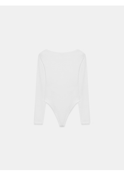 Dilvin 32549 Kayık Yaka Bodysuit-beyaz Beyaz