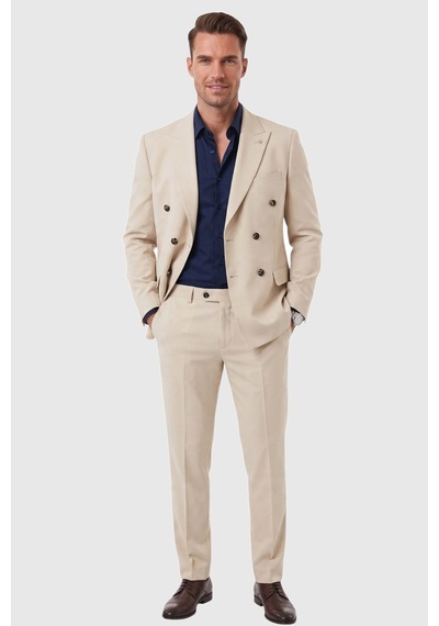 Deepsea Erkek Slim Fit Kruvaze Bej Takım Elbise Likralı Spor Şık Business 2702414
