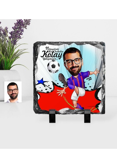Kişiye Özel Bay Futbolcu Bordo Mavi Karikatürlü Dekoratif Doğal T