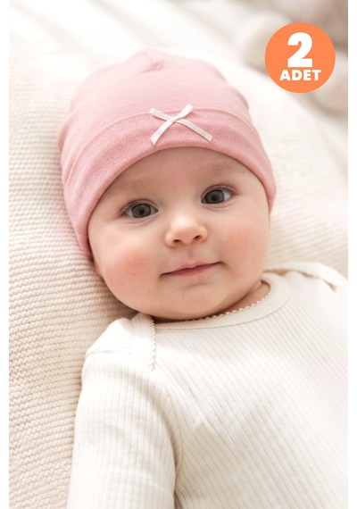 Just Inner Kız Bebek 2'li Pamuklu Bere Çiçekli Esnek Ve Konforlu 684503 Somon