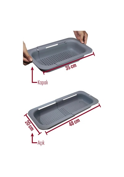Ayarlanabilir Sürgüü Lavabo Süzgeci, Meyve Sebze Yıkama Ve Kurutmalık / Gri Plastik Diğer