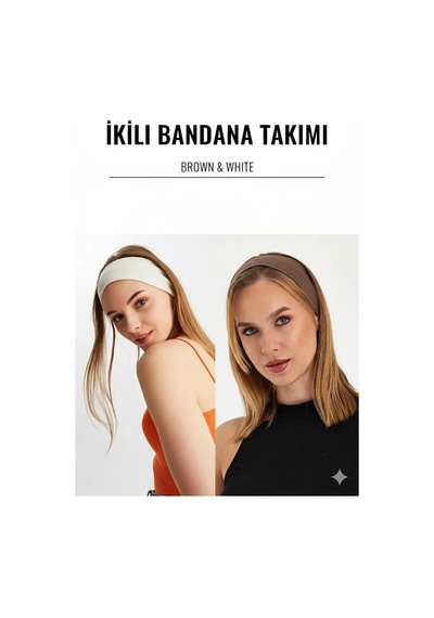 %100 Pamuklu Penye Esnek Yumuşak Spor Saç Bandı Süper İkili Takım Bej- Açık Kahverengi