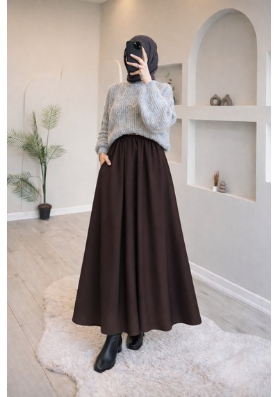 Nirva Butik Tesettür Acı Kahve Etek Acı Kahverengi