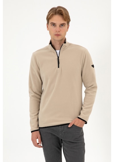 U.S. Polo Assn. Erkek Regular Fit Koyu Bej Polar Yarım Fermuarlı Basic Sweatshirt 50313777-VR088