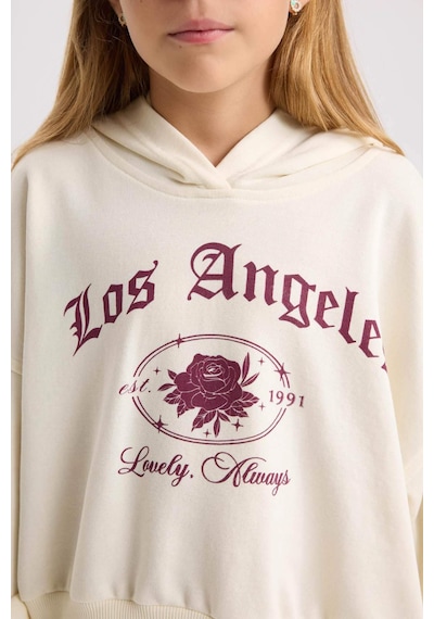 DeFacto Kız Çocuk Ekru Oversize Geniş Kalıp Kapüşonlu Baskılı Sweatshirt D7041A824WNER99