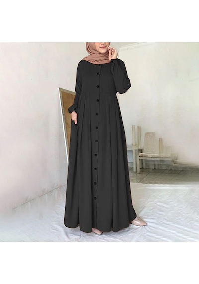 Barbora Günlük Yazlık Tam Boy Tesettür Kadın Elbise Bt391Siyah
