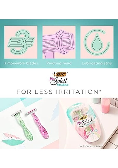 Miss Soleil Sensitive Kadın Tıraş Bıçağı 3'lü Blister 3 Bıçak , Oynar Başlık, Aloe Vera İle Zenginleştirilmiş Kayganlaştırıcı Jel Şerit