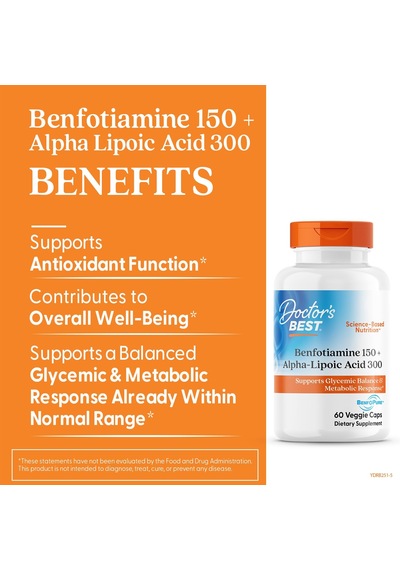 Doctor's Best Benfotiamine 150 Plus 300 Alfolipolic Acid With Benfopure 60 Veggie Kapsül Usa Menşeii Dmmedicineden Orijinal