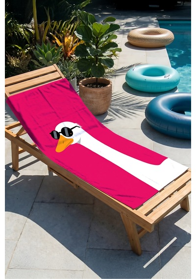 Havalu Ördek Figürlü Fuşya Plaj Havlusu - Modern Pop Art Beyaz Siyah Hızlı Kuruyan Mikrofiber Havlu Keten Köpüğü